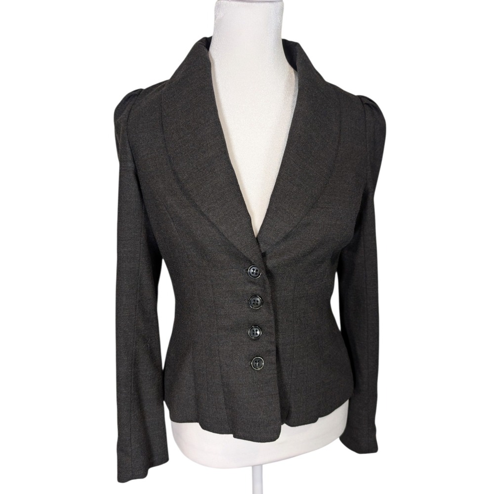 Milly of New York Charcoal Wool Silk Blend Blazer Jacket Pink Lining Size 4